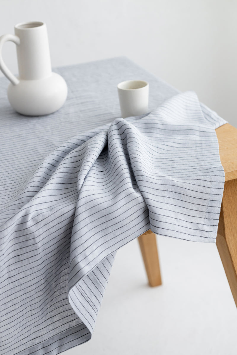 gray pinstripe linen tablecloth