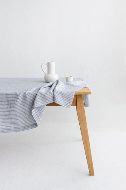 gray pinstripe linen tablecloth