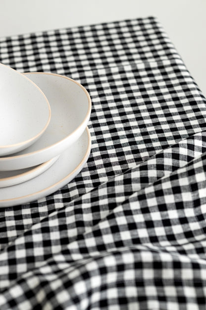 black gingham linen tablecloth