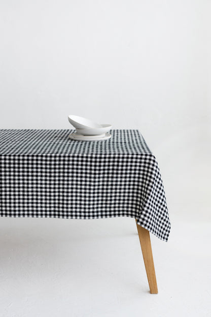 black gingham linen tablecloth
