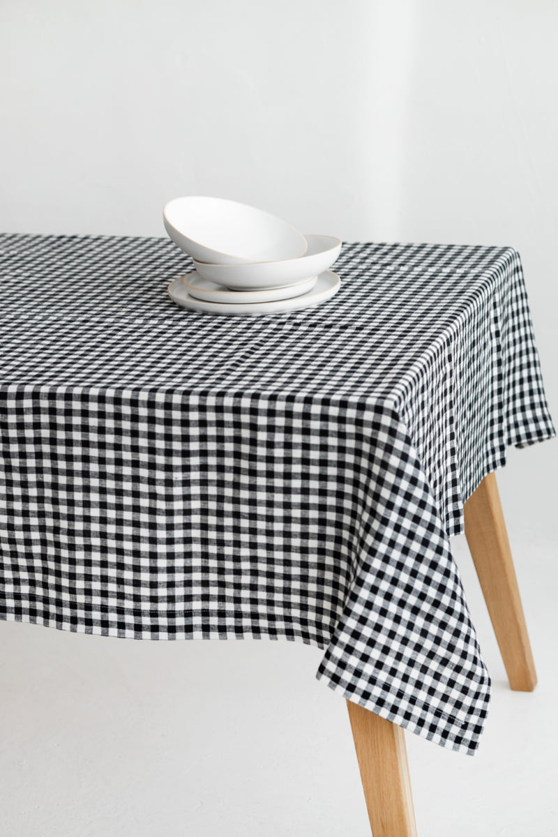 black gingham linen tablecloth