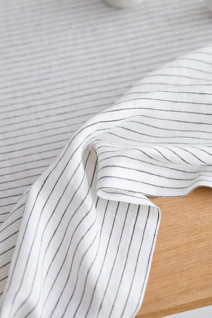 white striped linen tablecloth