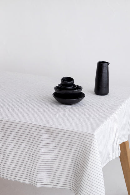 white striped linen tablecloth