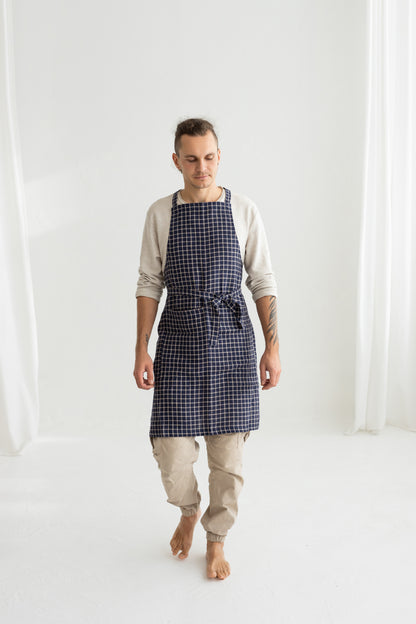 blue linen men apron