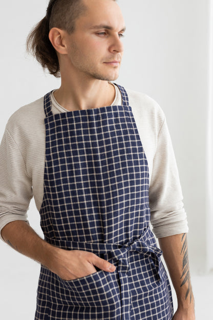 blue linen men apron