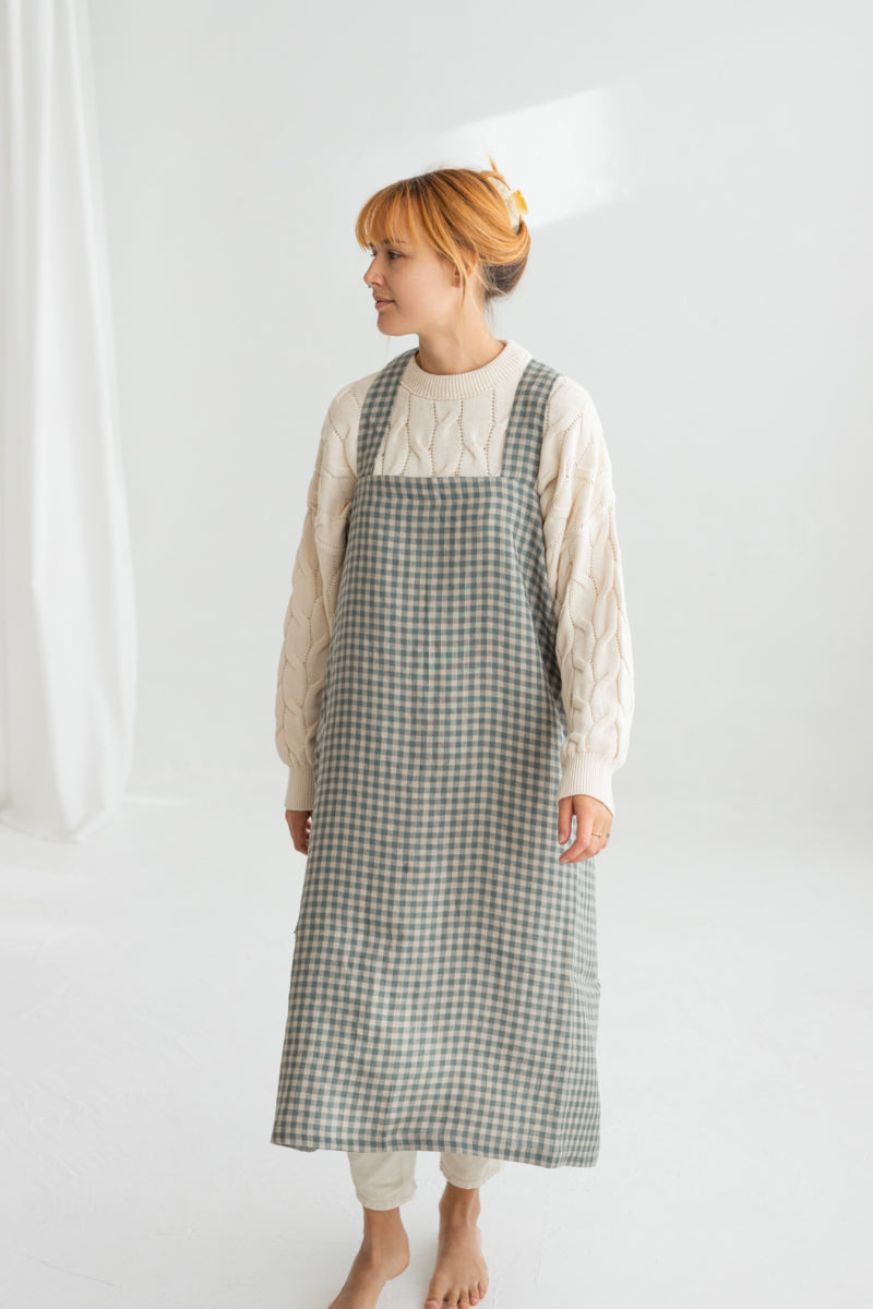 gray gingham japanese linen apron