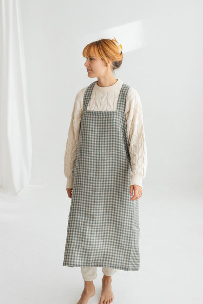 gray gingham japanese linen apron