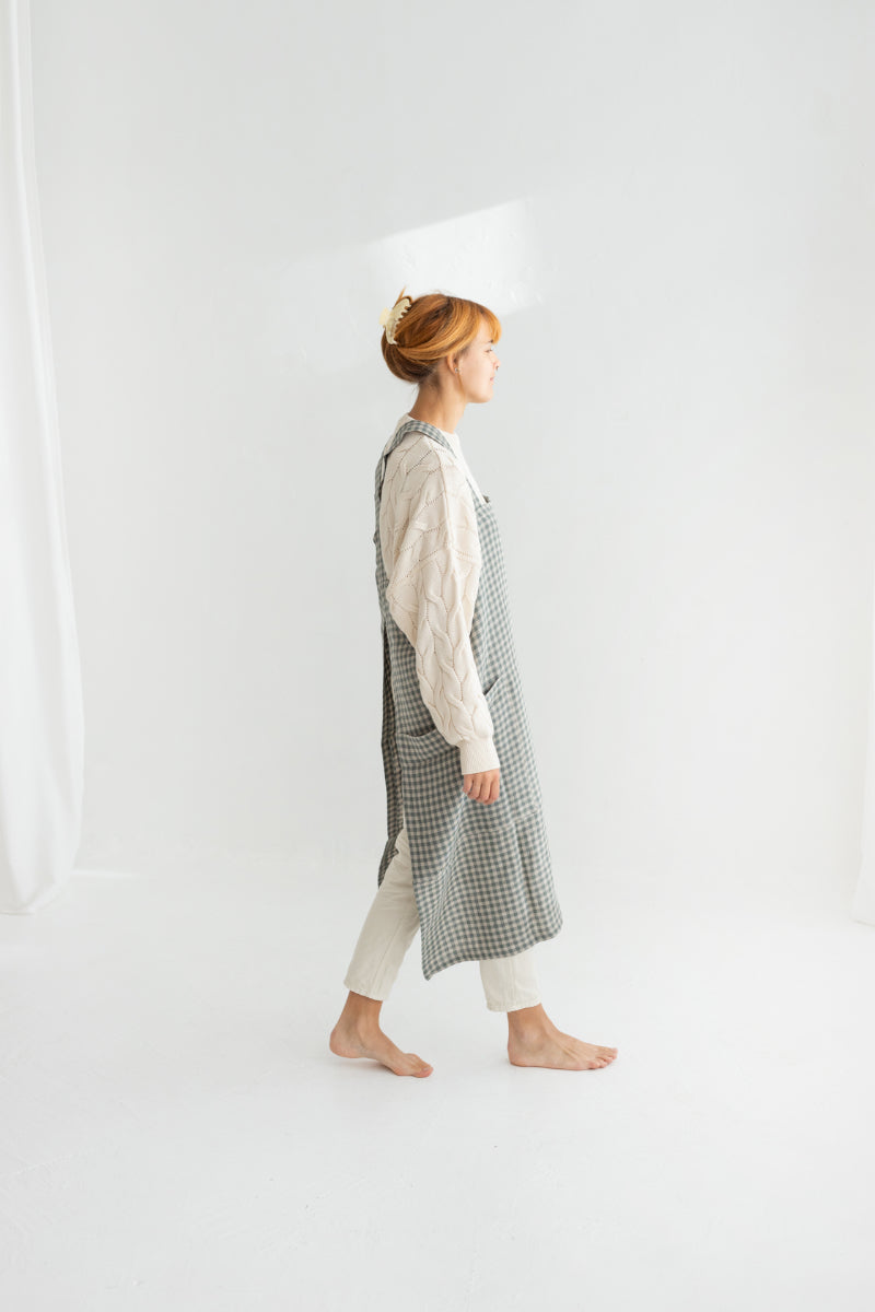 gray gingham japanese linen apron
