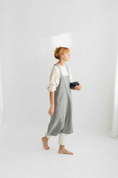 gray gingham japanese linen apron