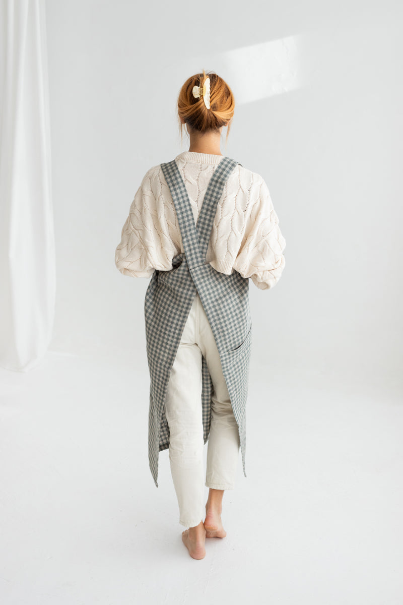 gray gingham japanese linen apron