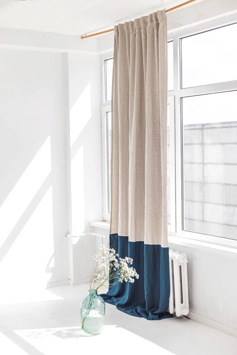 55&quot;/140 CM WIDTH COLOR BLOCK Linen Curtain With Blackout Lining