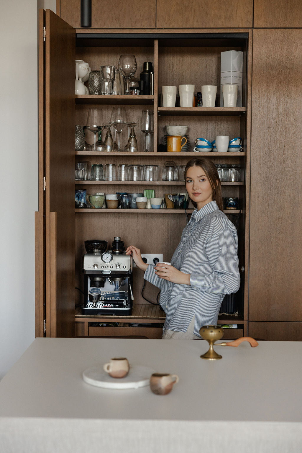 striped blue linen shirt