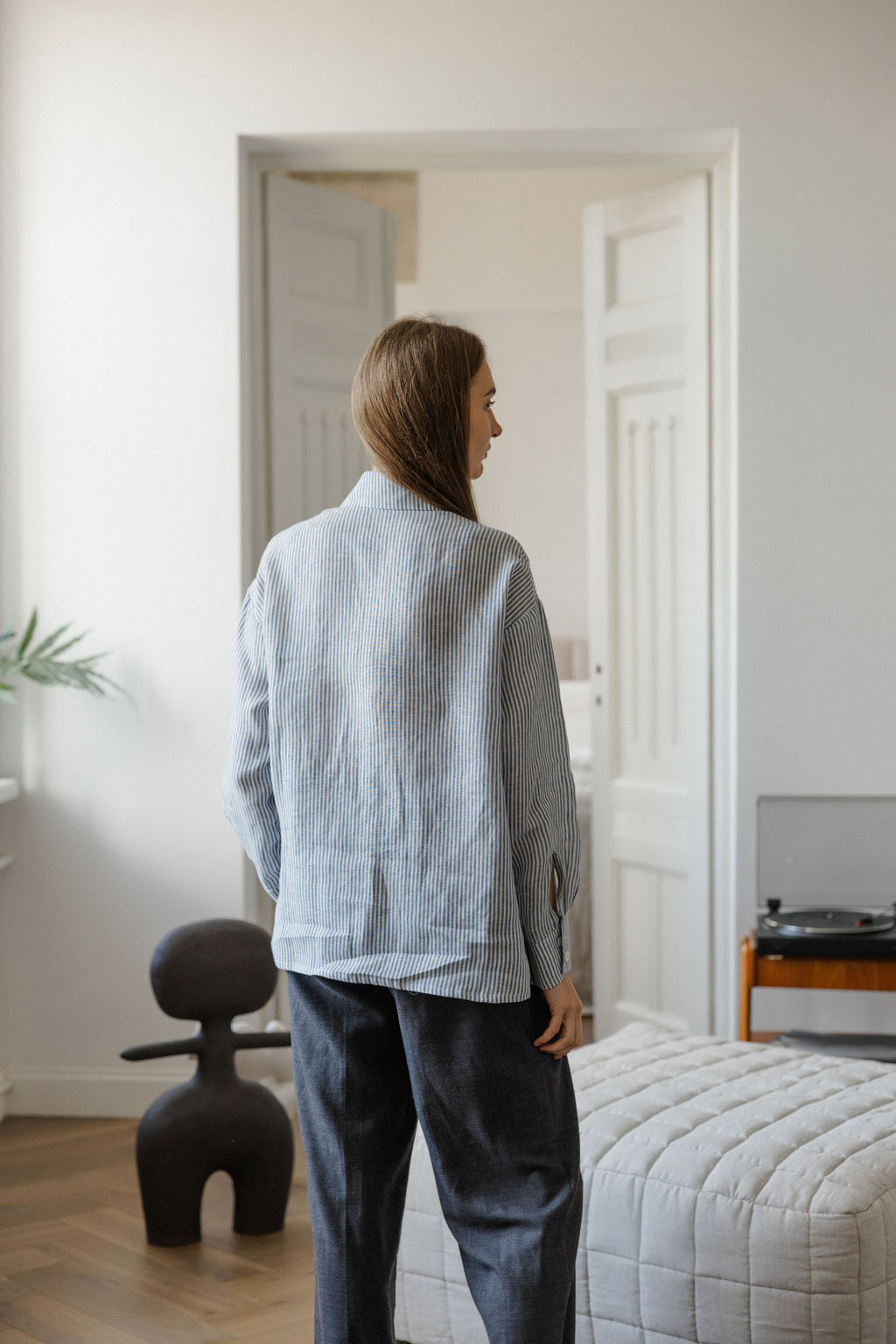 striped blue linen shirt