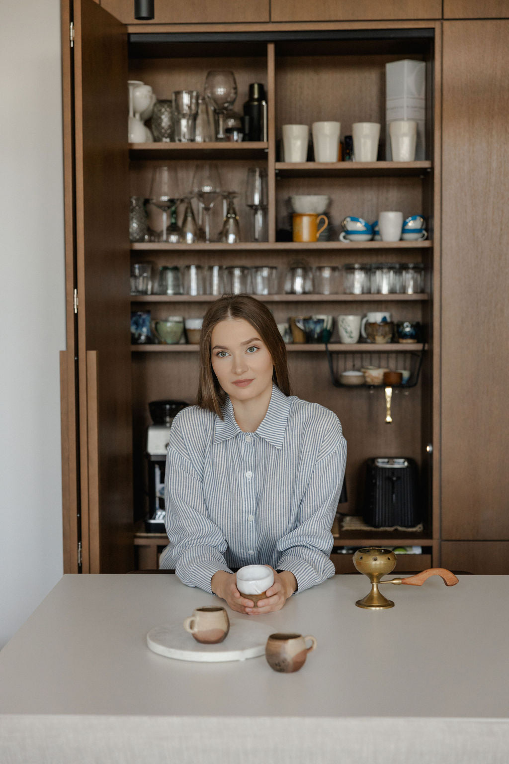 striped blue linen shirt