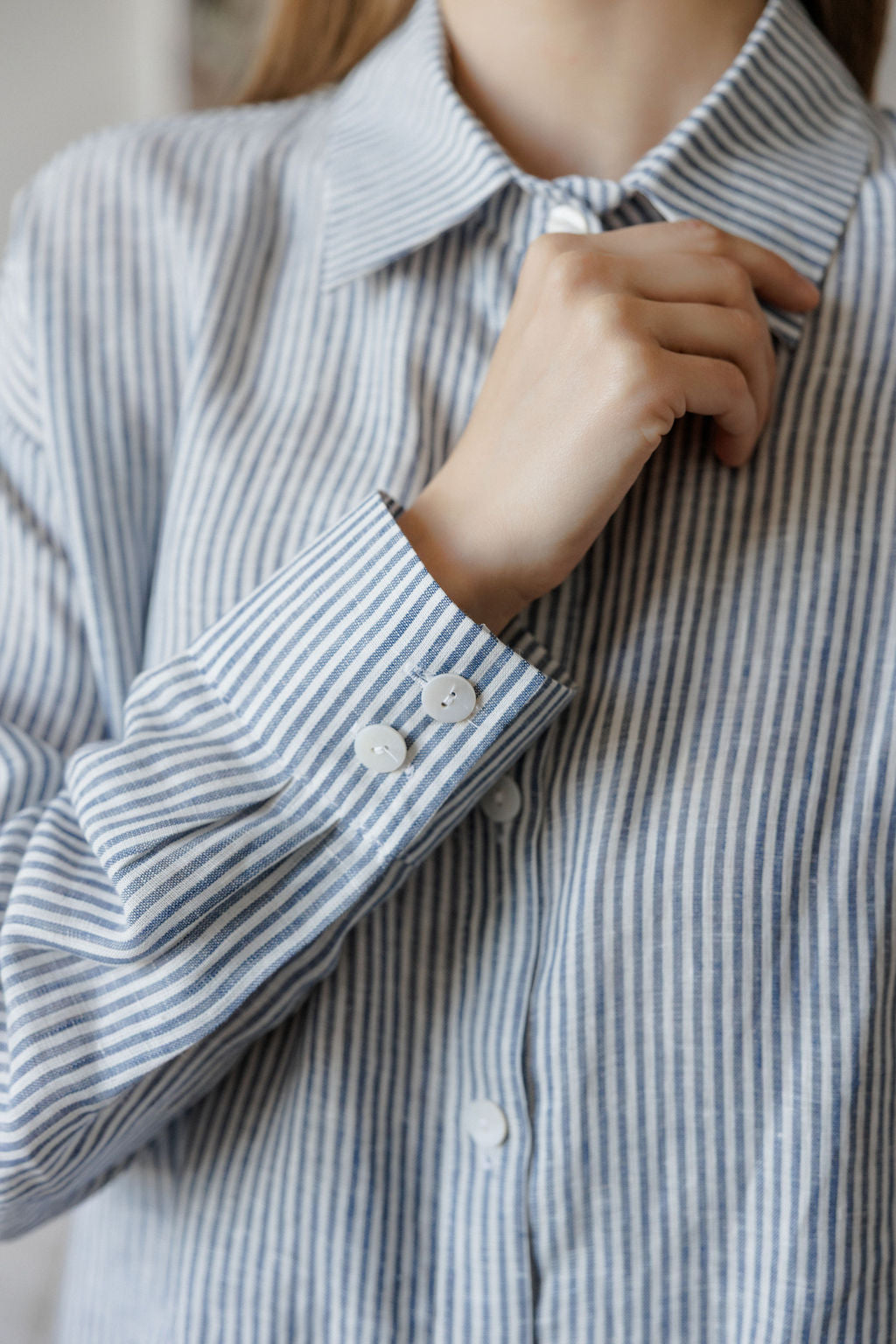 striped blue linen shirt