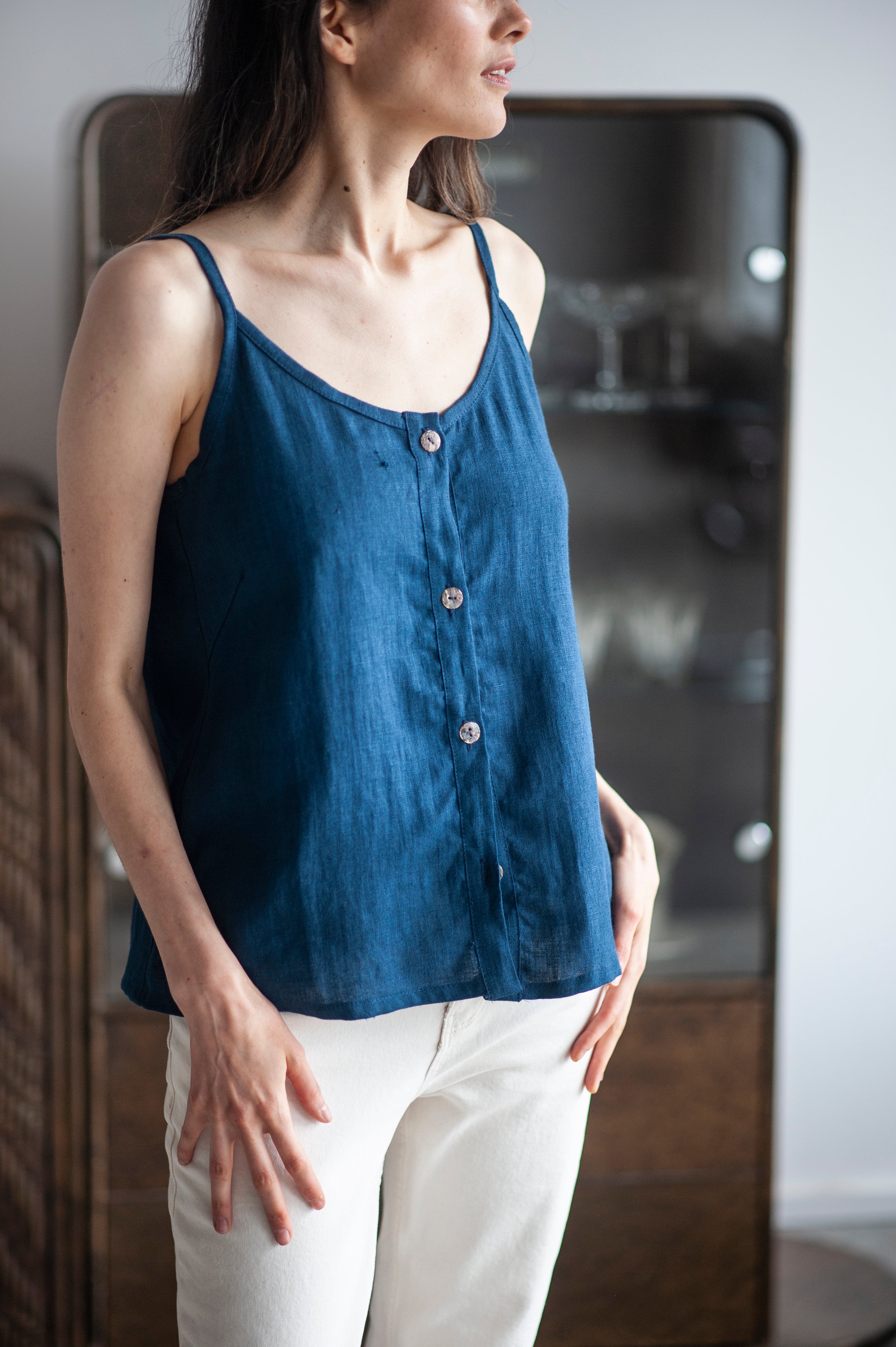 Rusty Linen Cami Top With Straps