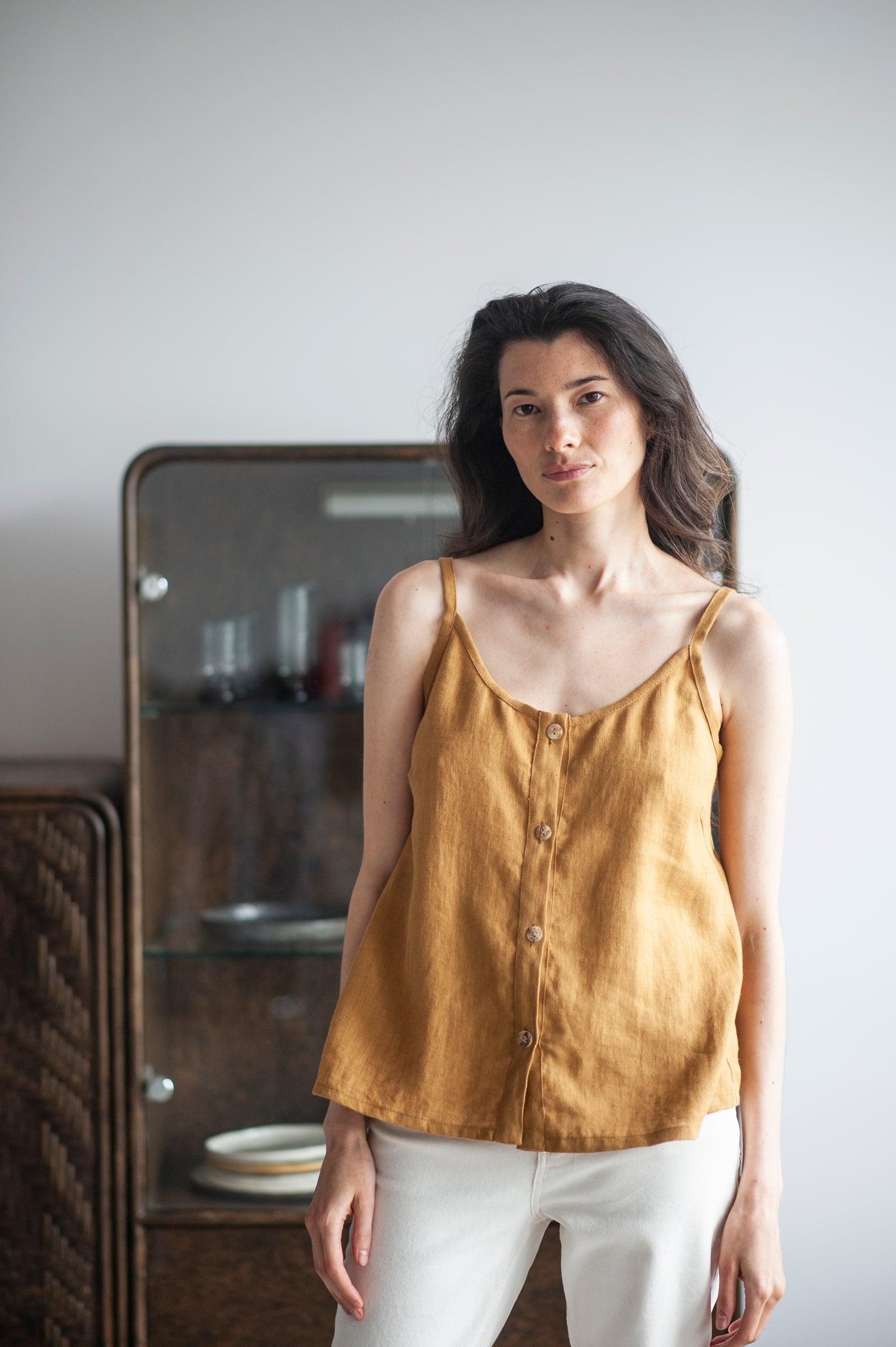 White Linen Slip Top With Straps