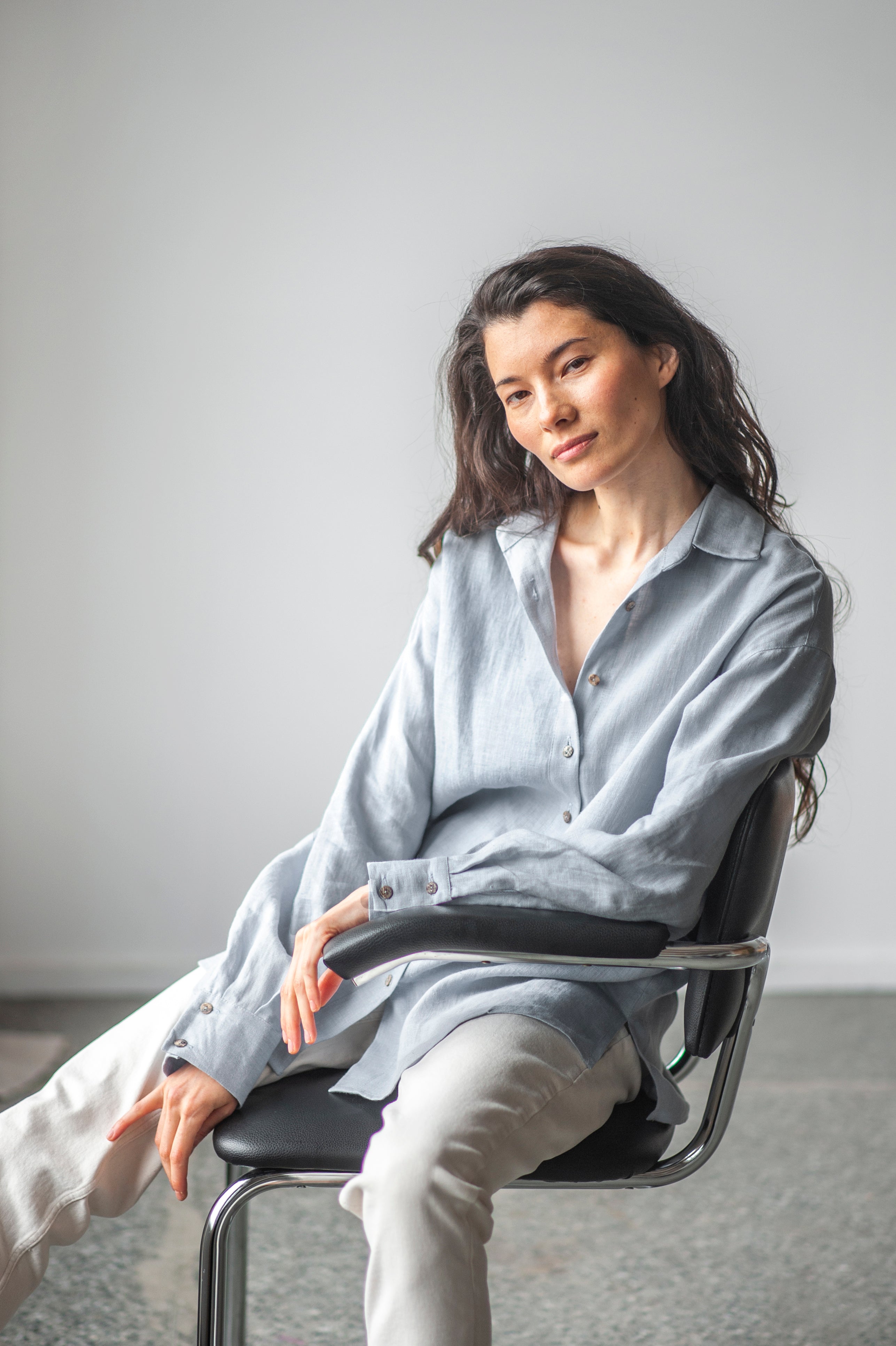 Ice Blue Linen Shirt