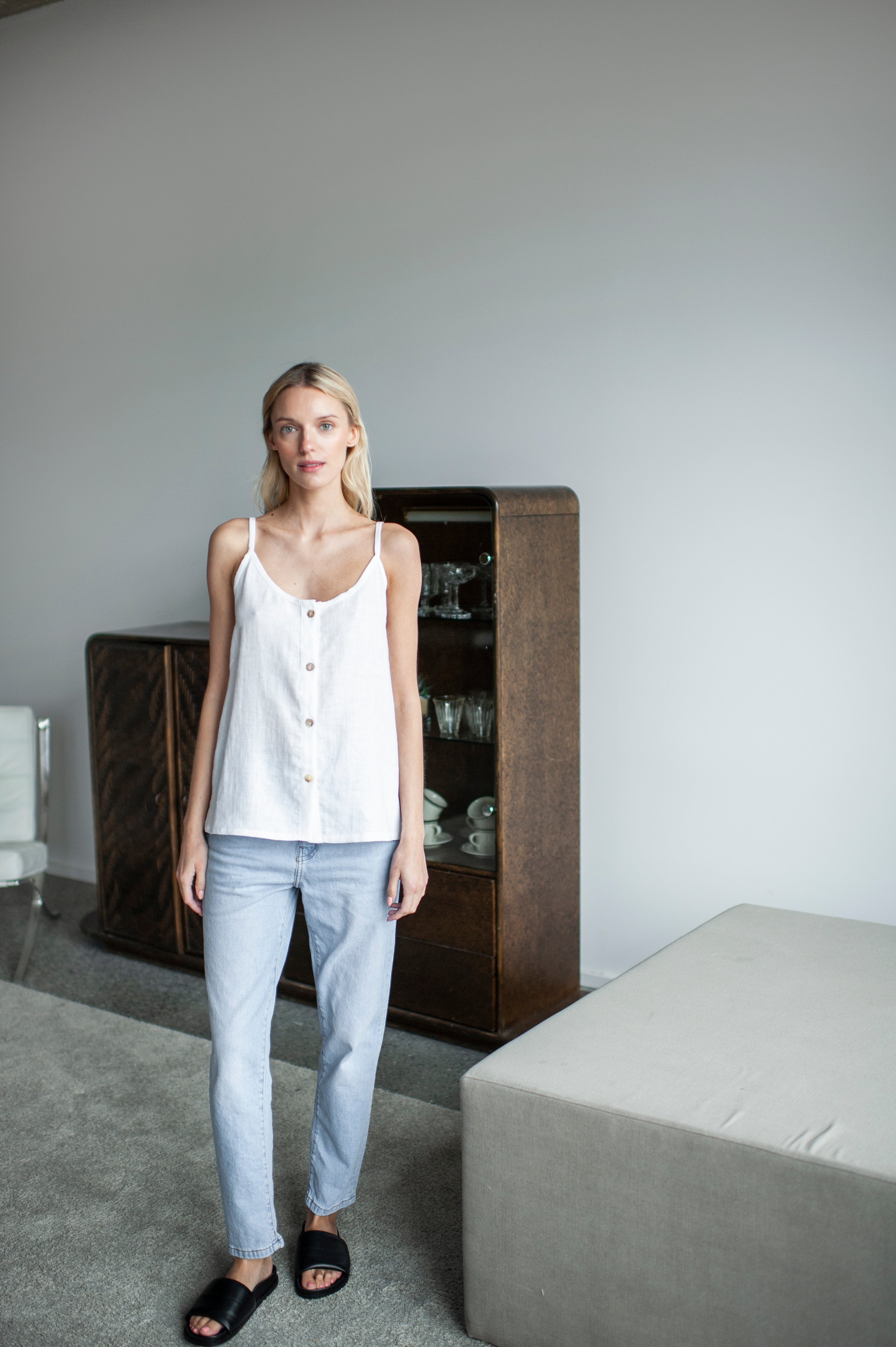 White Linen Slip Top With Straps