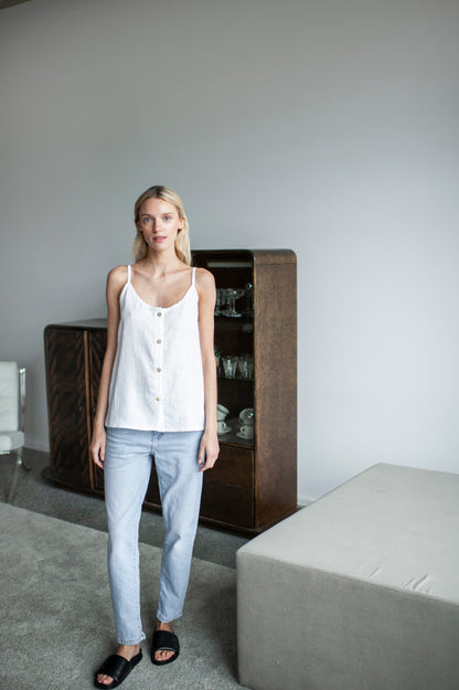 White Linen Slip Top With Straps