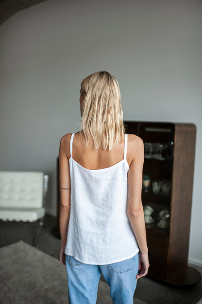 Ice Blue Linen Cami Top With Straps