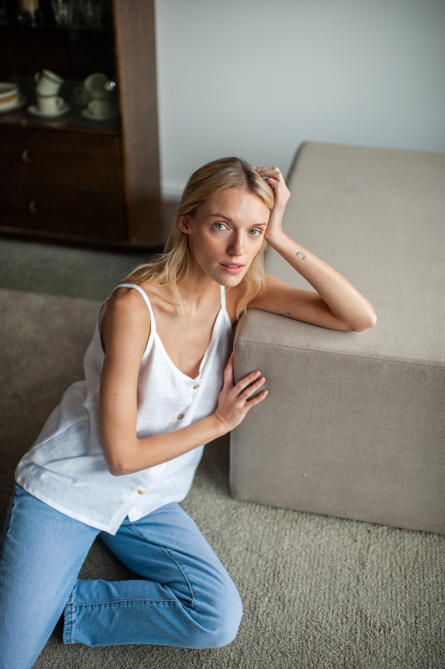 White Linen Slip Top With Straps