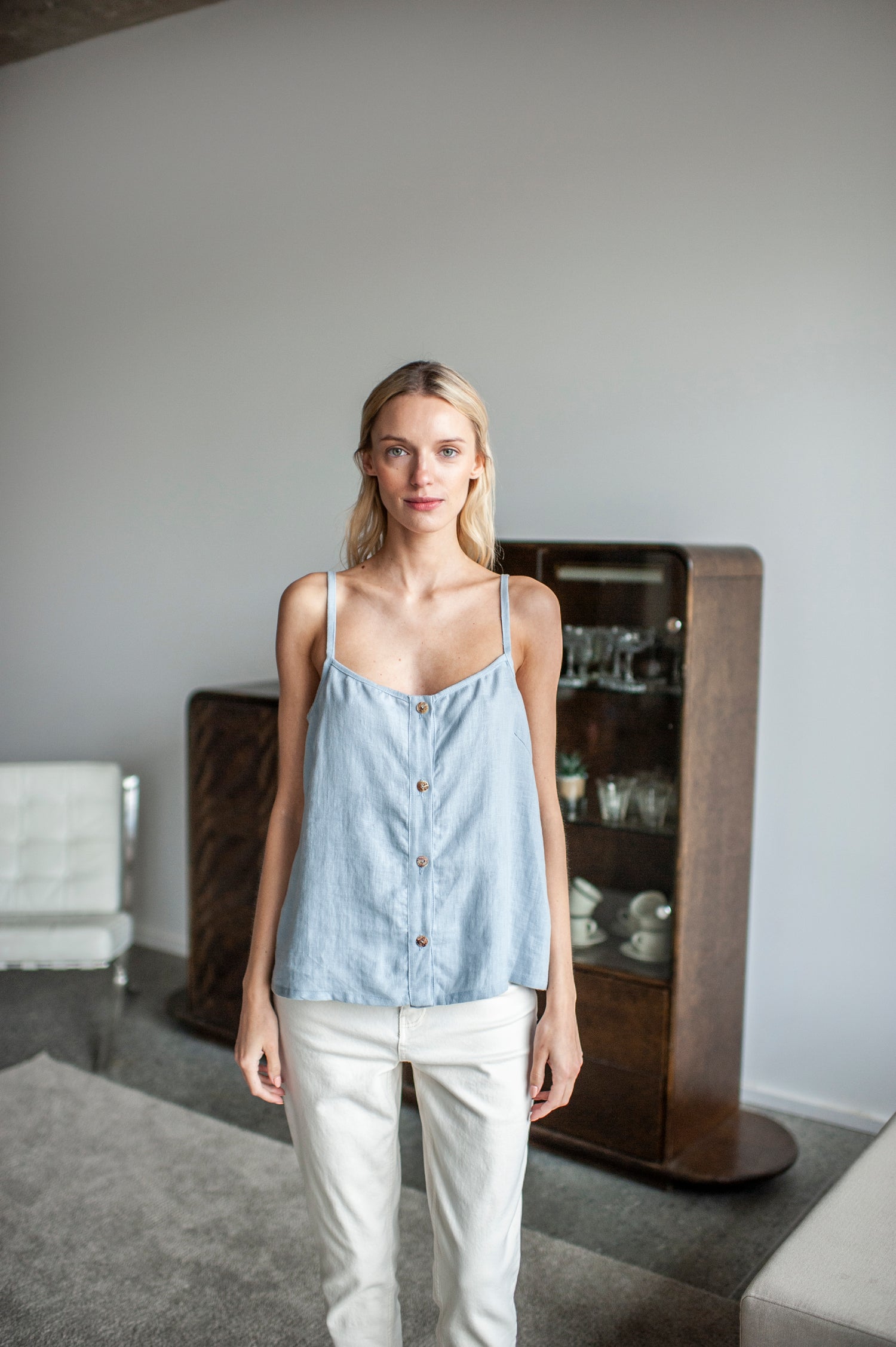 Walnut Brown Linen Cami Top With Straps