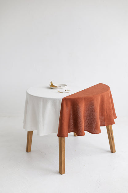 Color Block Round Yellow Linen Tablecloth