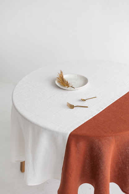 Color Block Round Rusty Linen Tablecloth