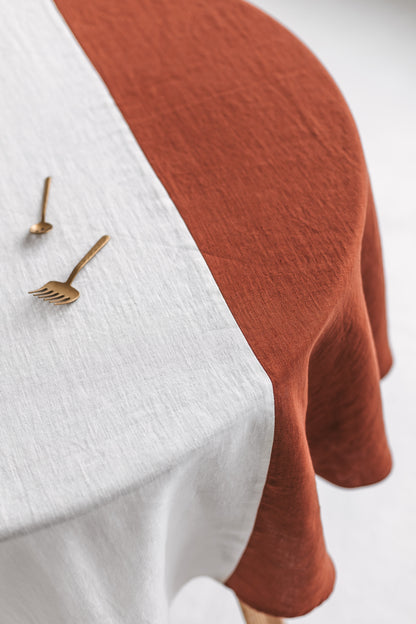 Color Block Round Yellow Linen Tablecloth