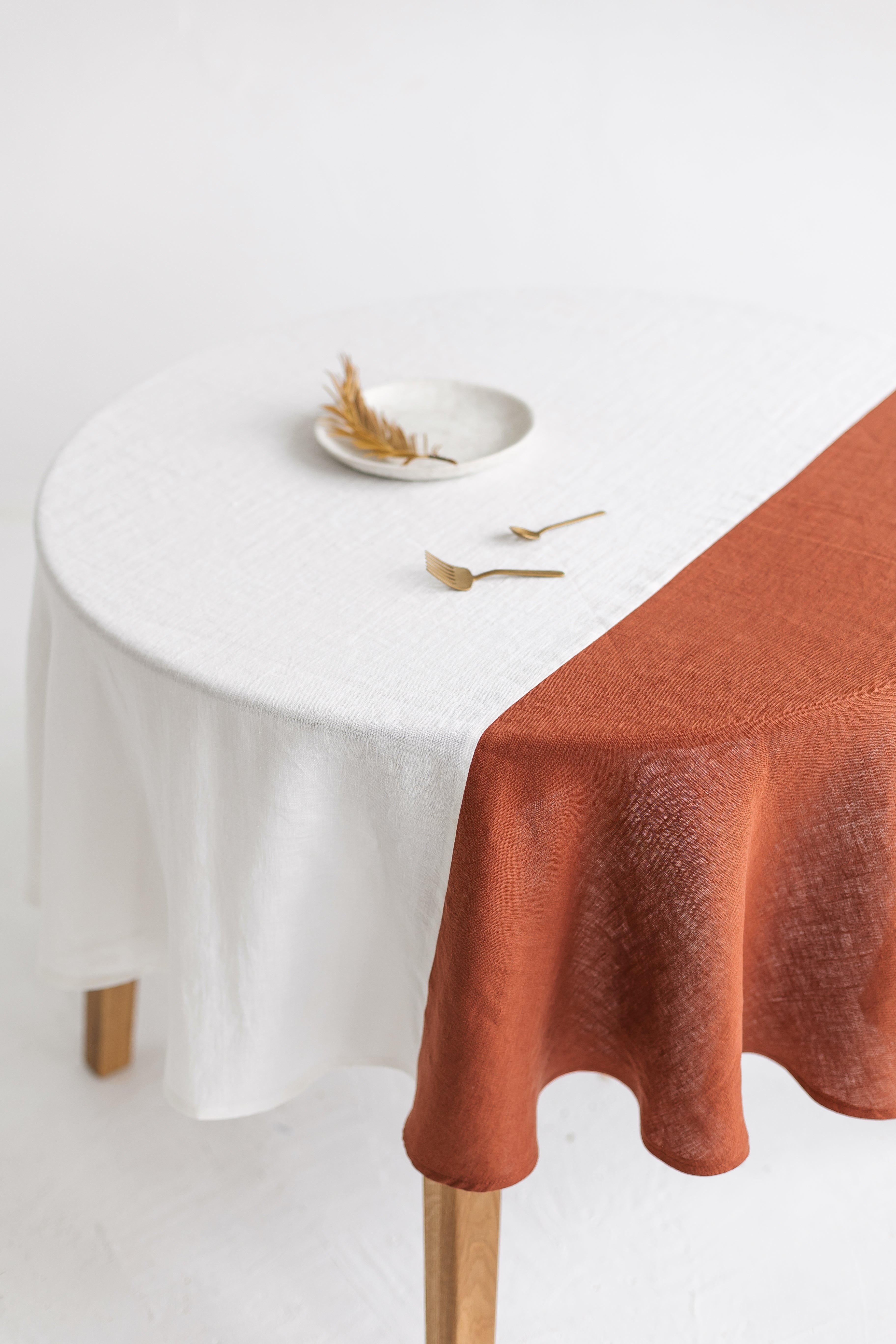 Color Block Round Yellow Linen Tablecloth