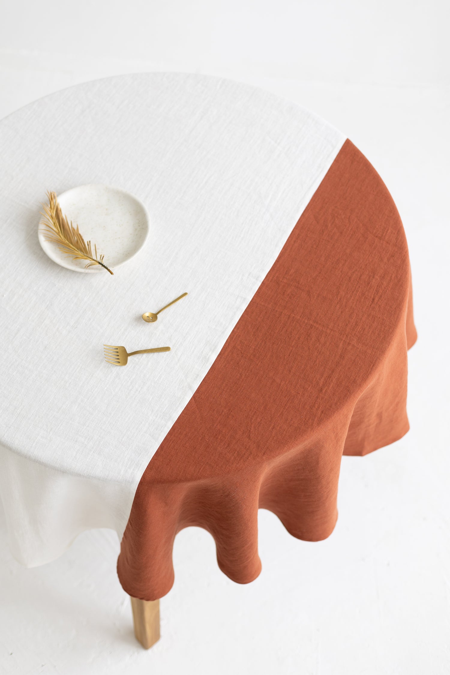 Color Block Round Yellow Linen Tablecloth