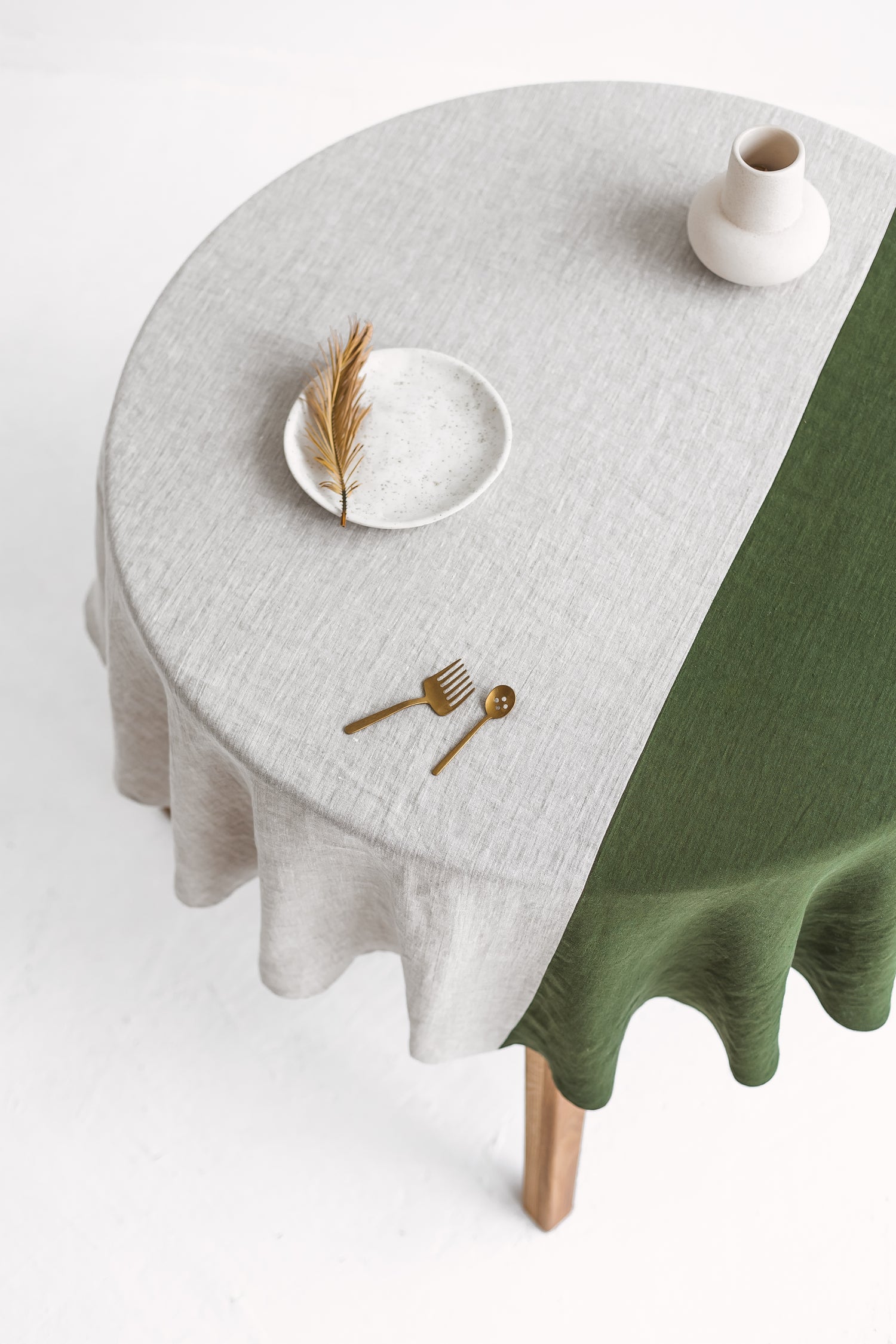 Color Block Round Green Linen Tablecloth