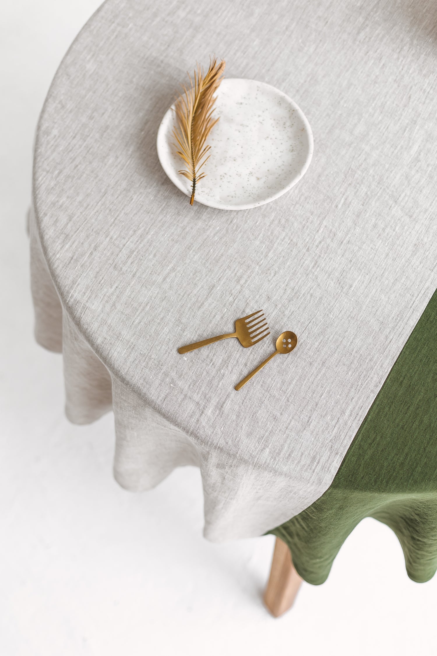 Color Block Round Yellow Linen Tablecloth