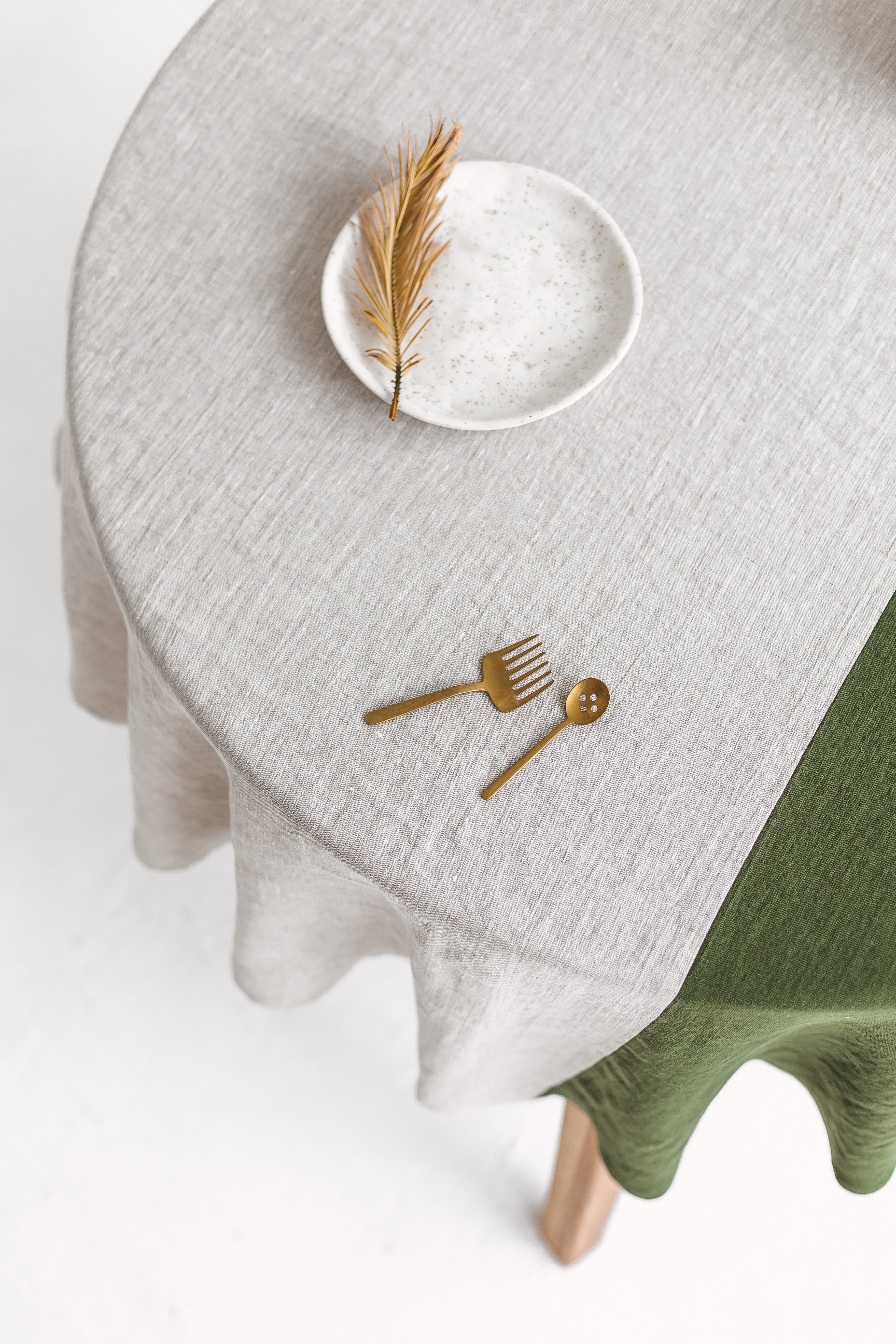 Color Block Round Yellow Linen Tablecloth