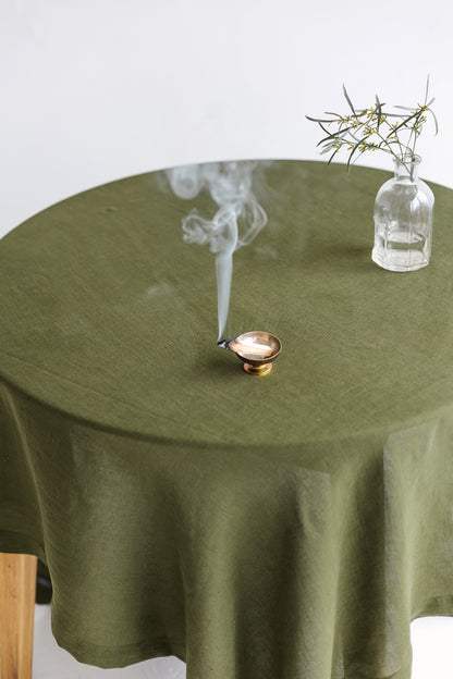 Forest green linen tablecloth