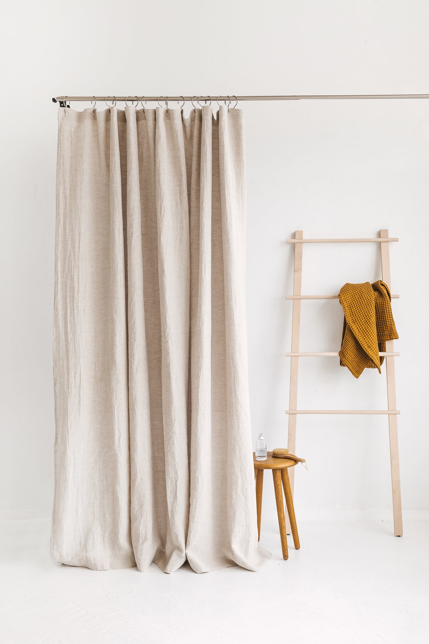 Waterproof Natural Light Linen Shower Curtain 220cm / 87&