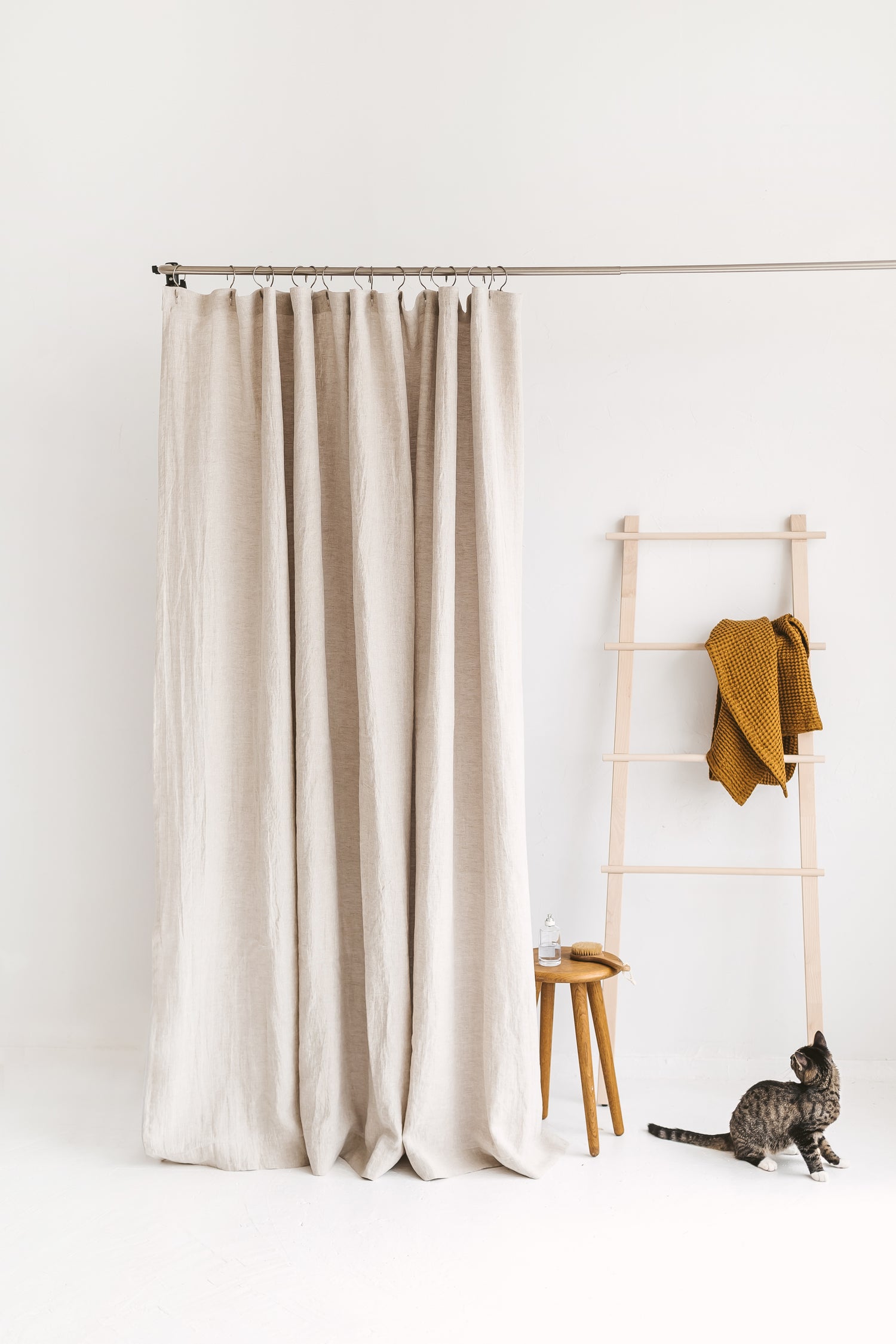 Waterproof Natural Light Linen Shower Curtain 220cm / 87&