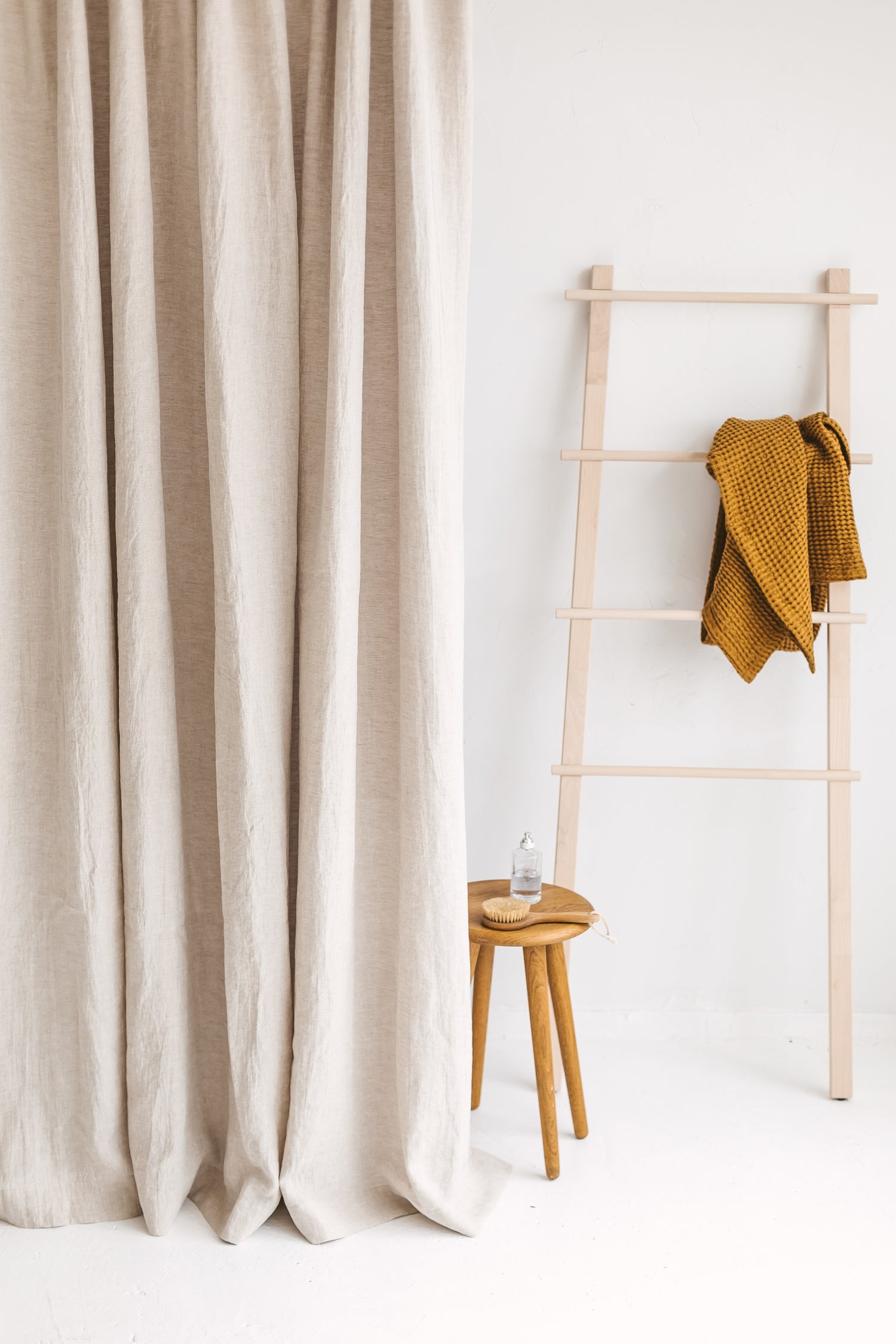 Waterproof Natural Light Linen Shower Curtain 220cm / 87&