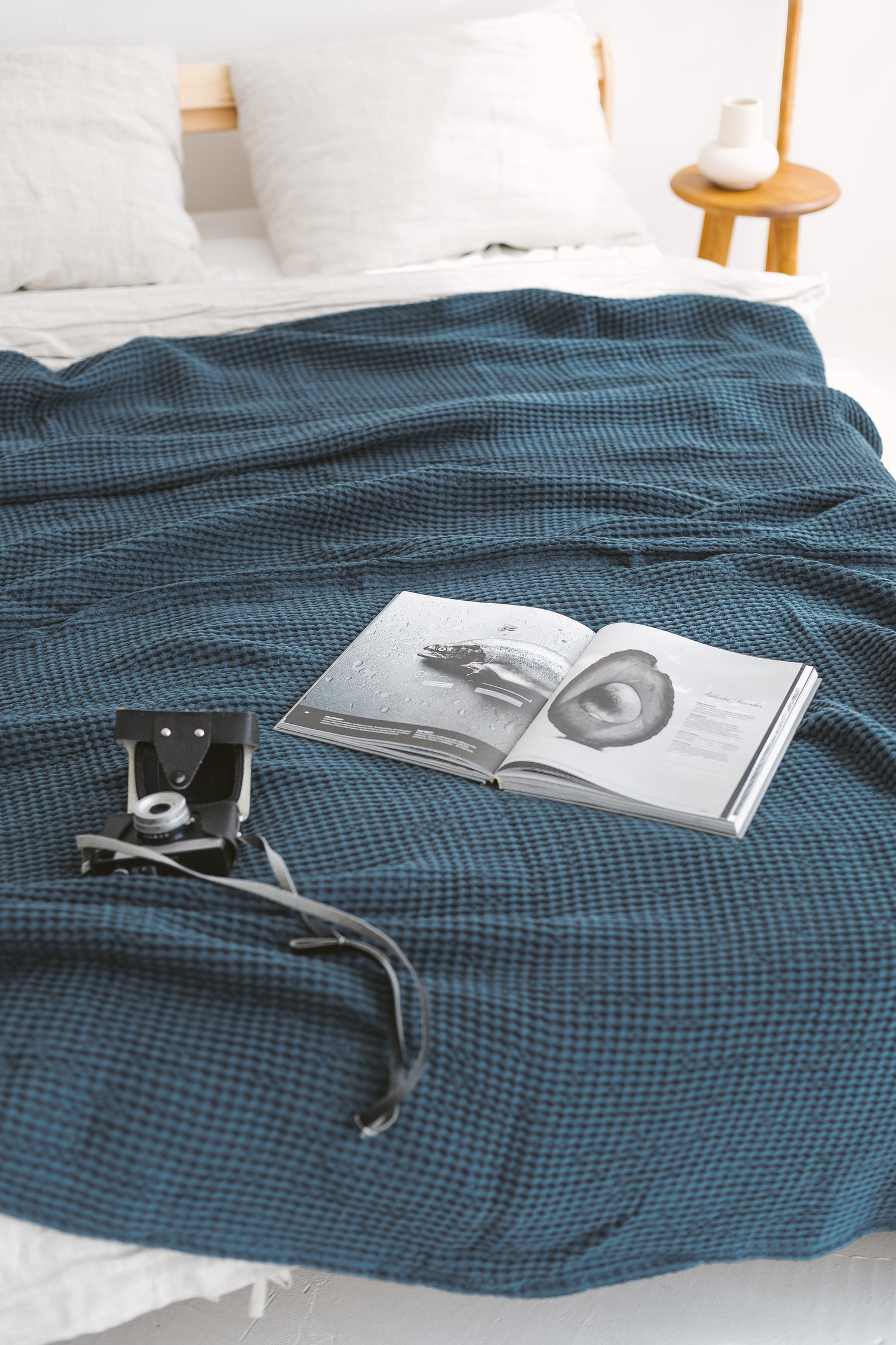 Light gray Waffle Linen Cotton Bedspread