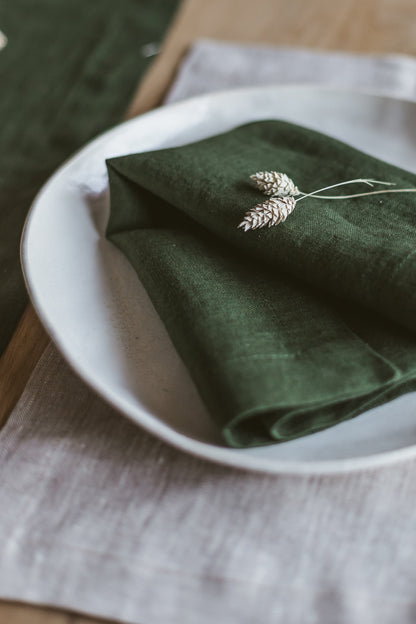 Dark Green Linen Napkins Set Of 2