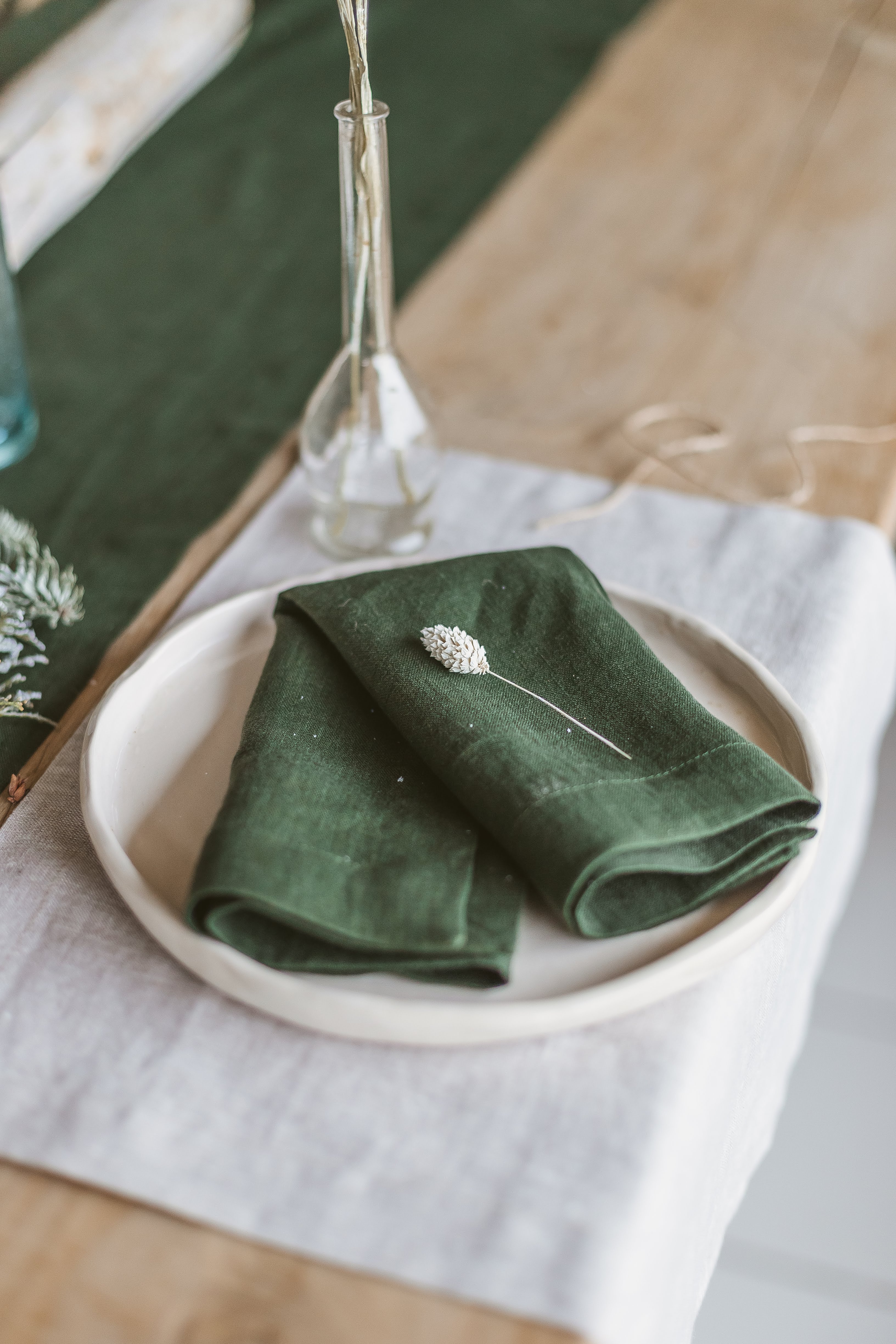 Dark Green Linen Napkins Set Of 2