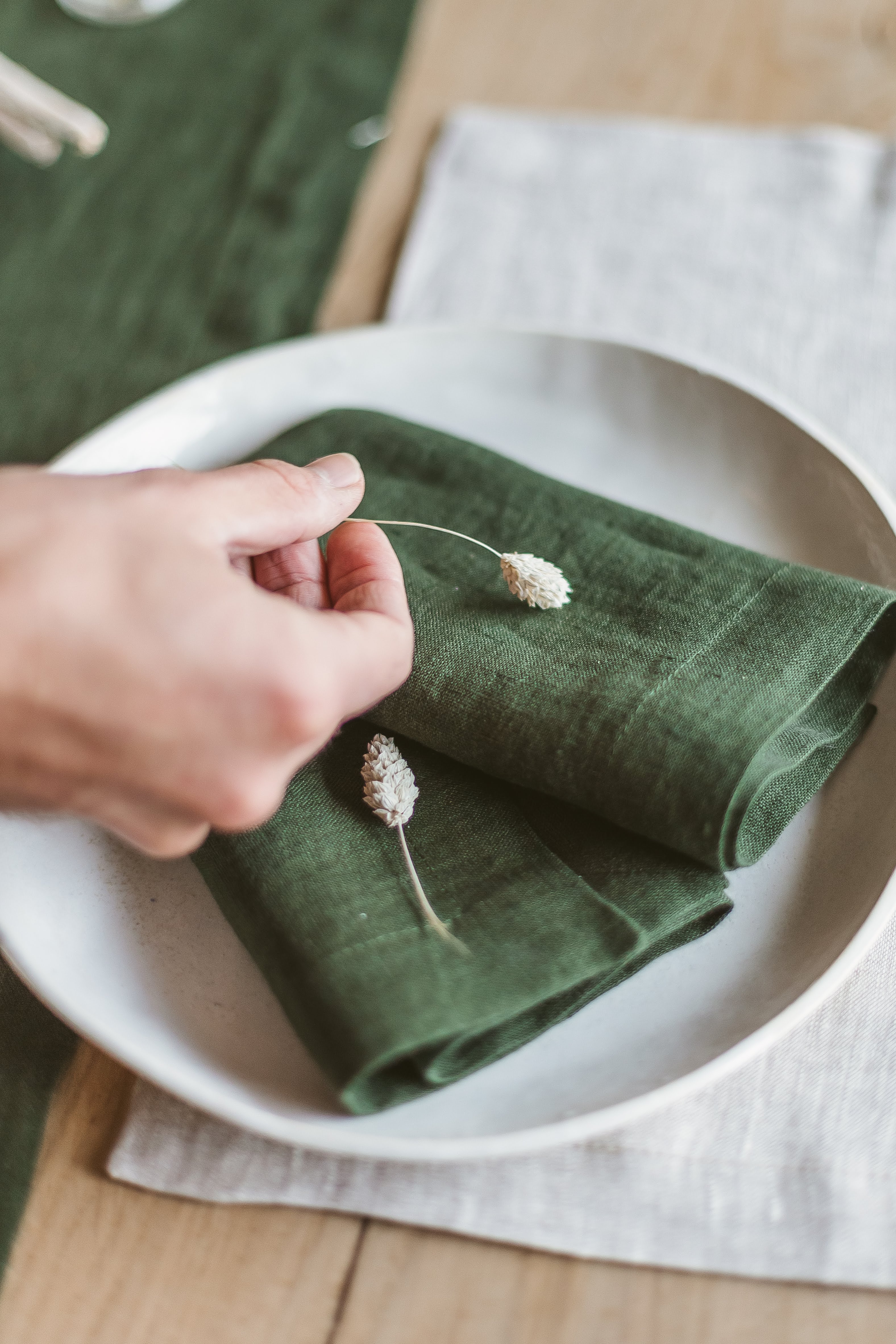 Dark Green Linen Napkins Set Of 2