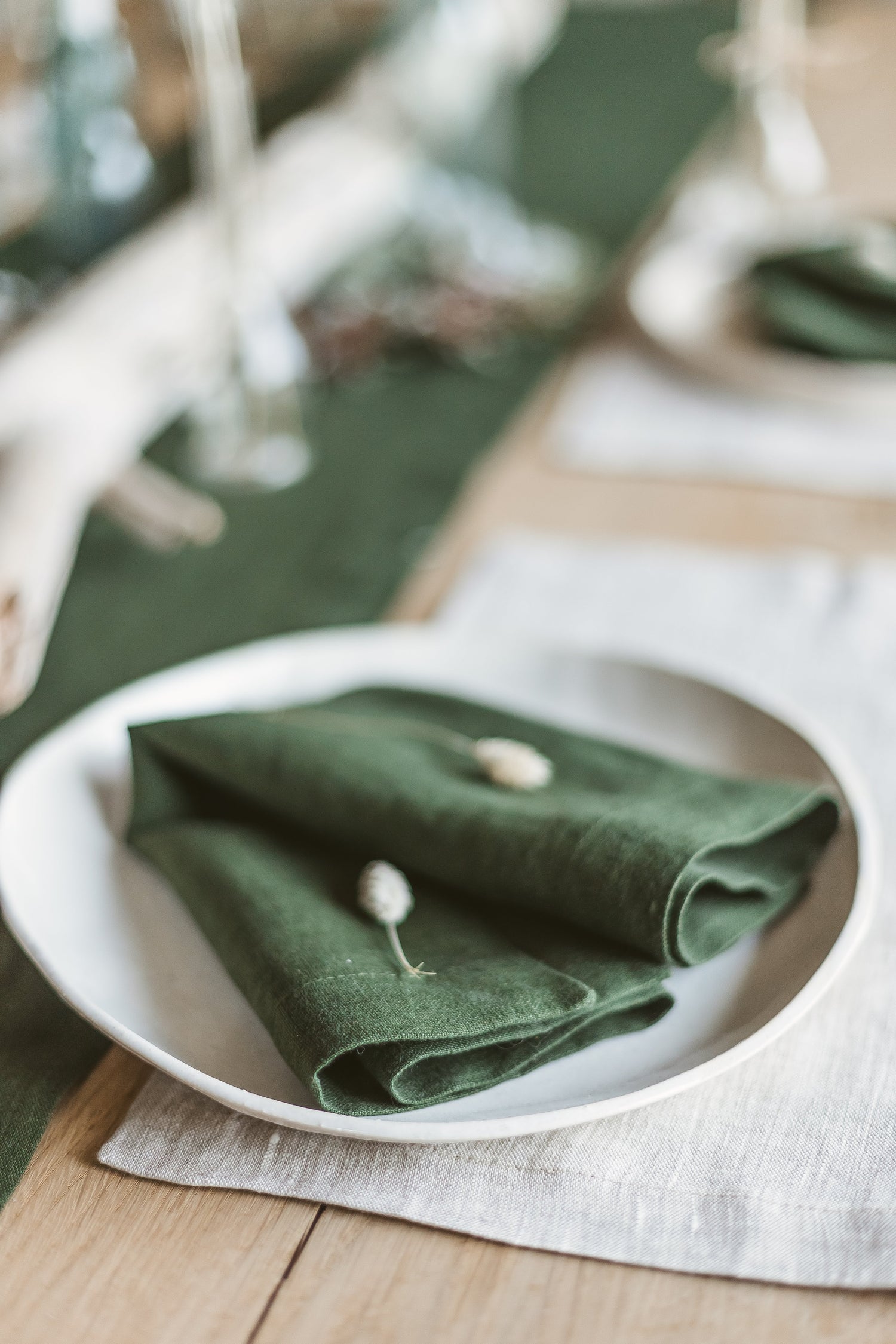 Dark Green Linen Napkins Set Of 2