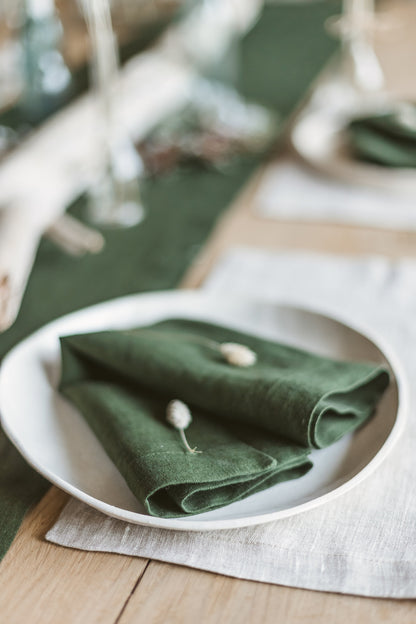 Dark Green Linen Napkins Set Of 2