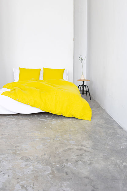 Chartreuse Yellow Linen Bedding Set