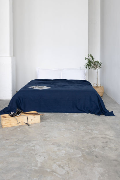 Dark blue Linen Bedspread