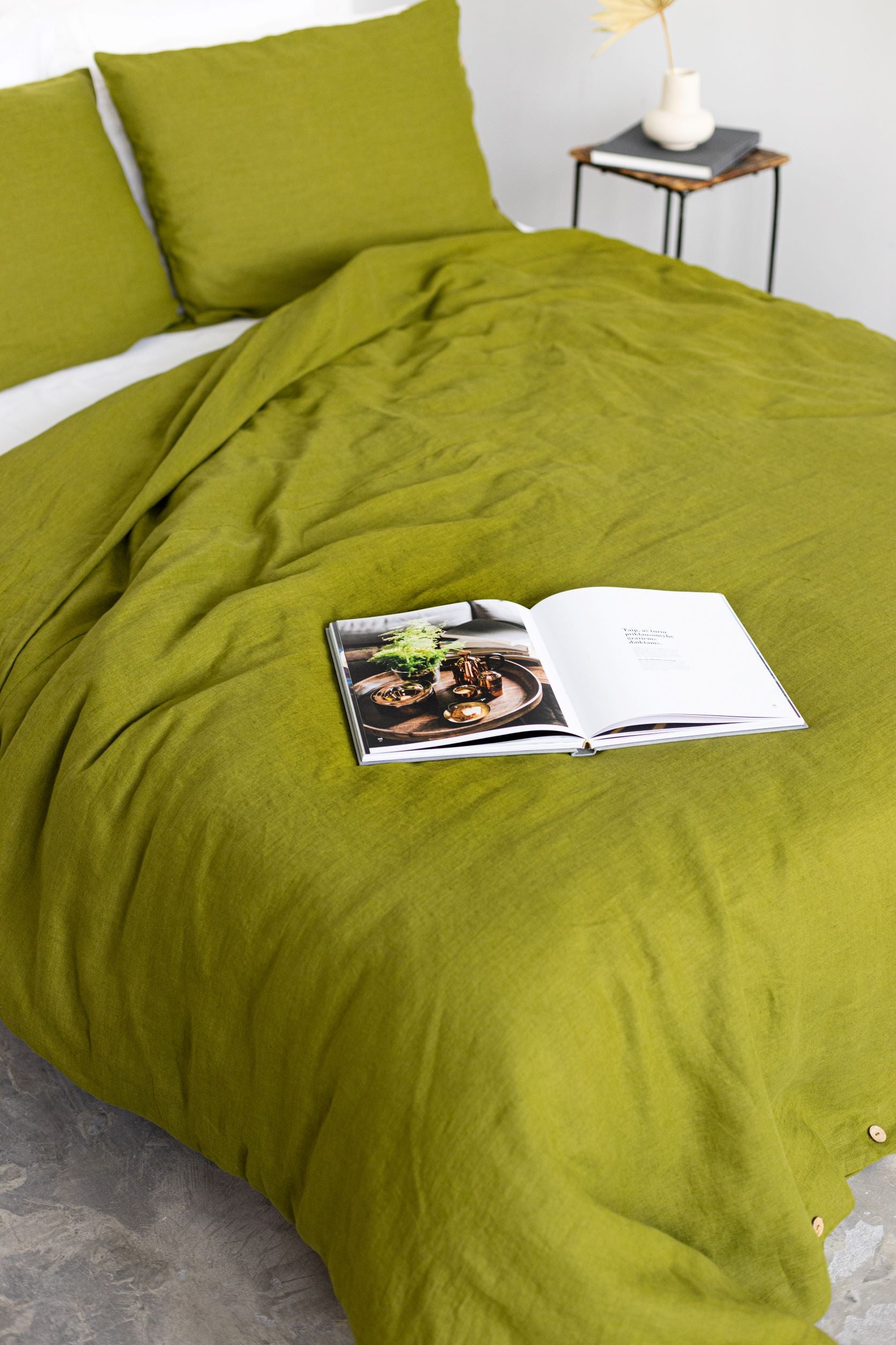 Moss green linen duvet cover