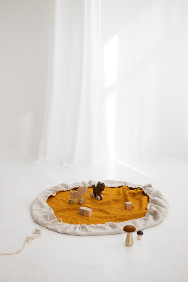 linen play mat toys bag