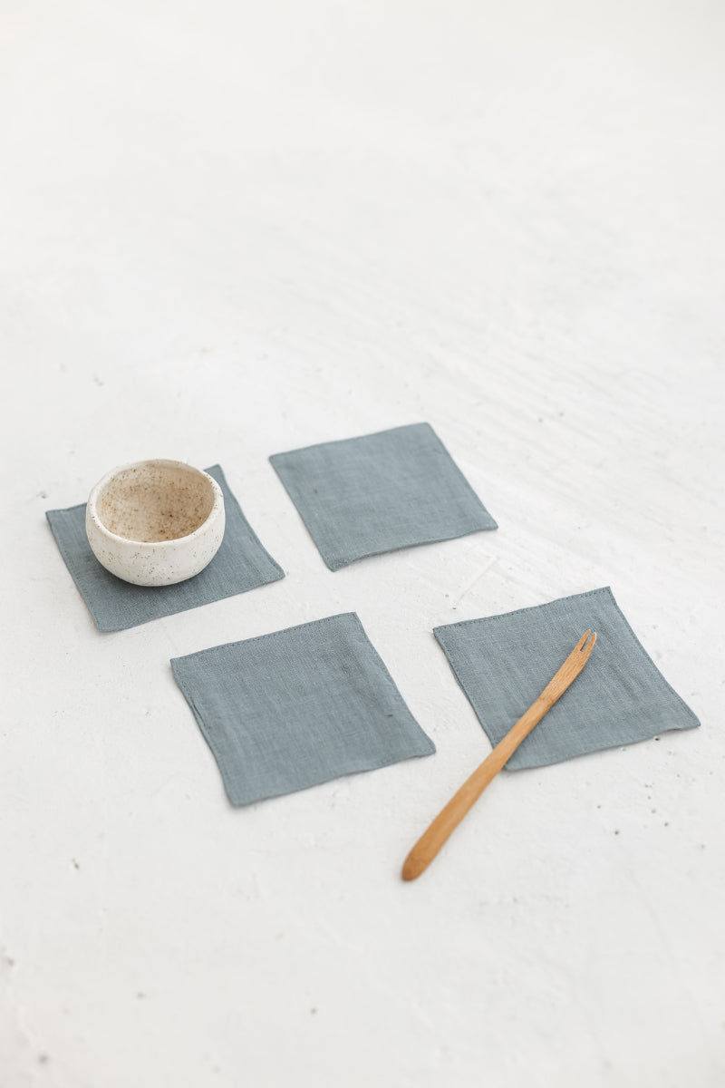 Dusty Aqua Linen Coasters Set Of 4
